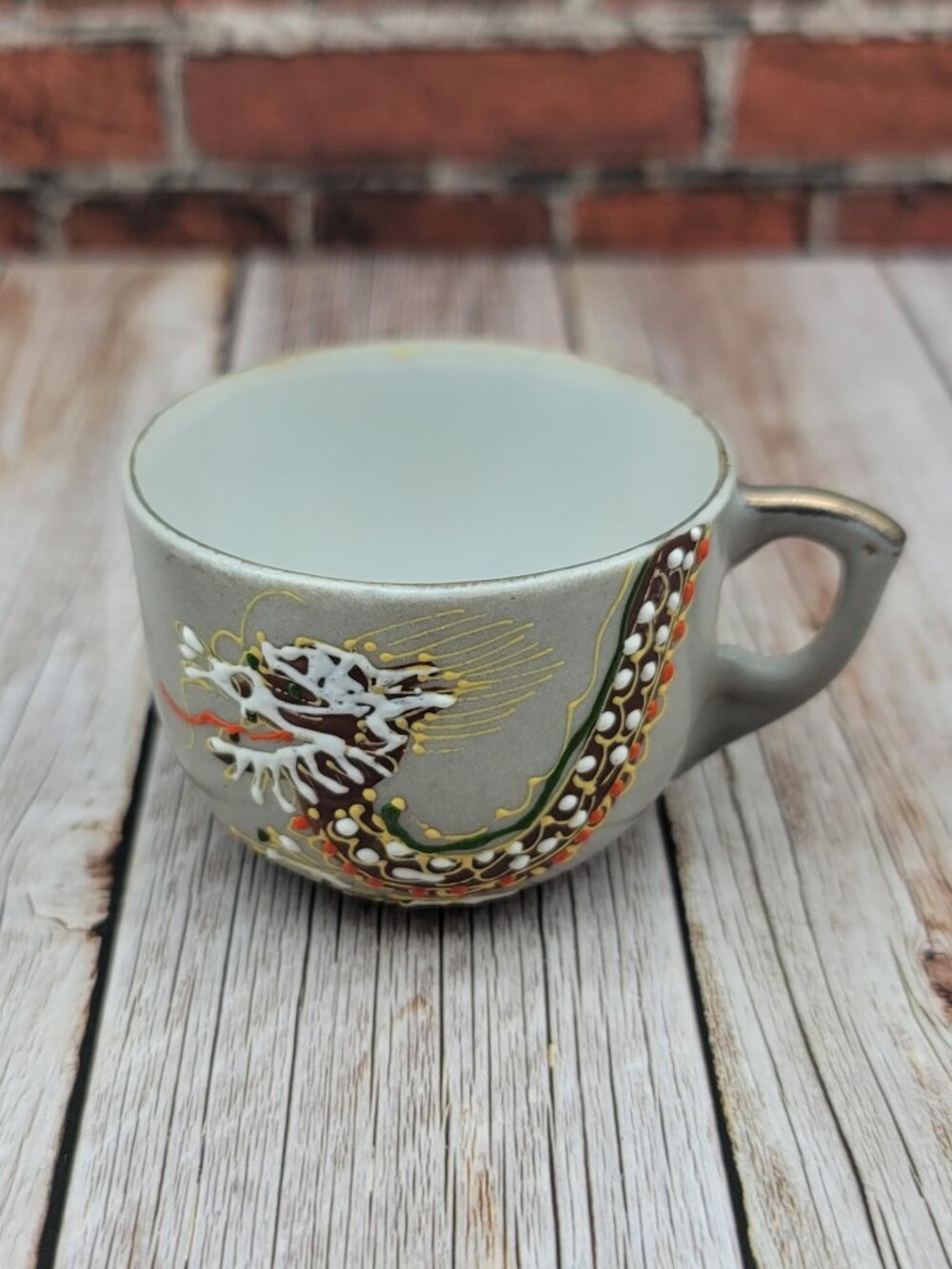 Occupied Japan Hand painted Gray Moriage Porcelain Dragonware Mini Cup & Saucer - Picture 11 of 12